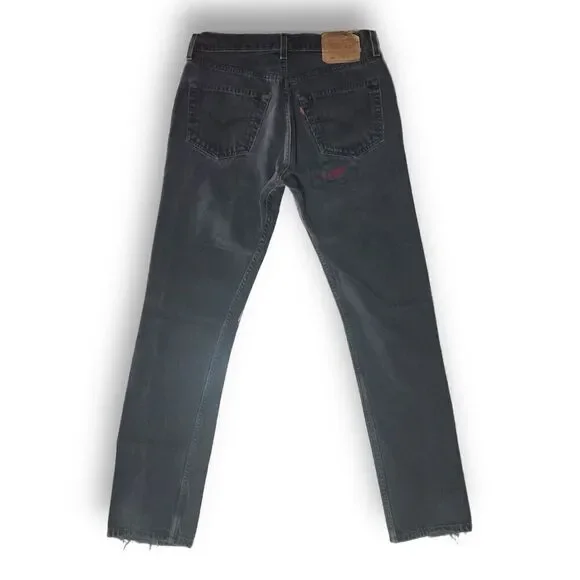 🔥🖤 Levi’s 501 Original Black Jeans Men’s 31x32 – Distressed 🧷 Graphic Print 👖